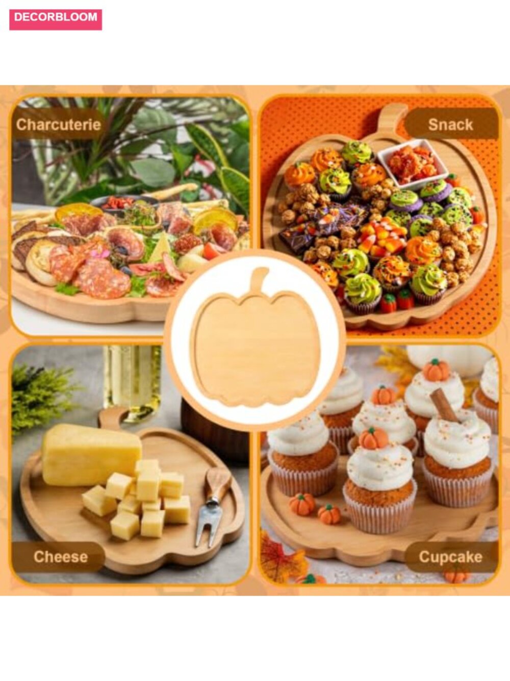 Pumpkin Wood Charcuterie Boards 12 Inch Set of 6 Thanksgiving Serving Trays - Picture 5 of 6
